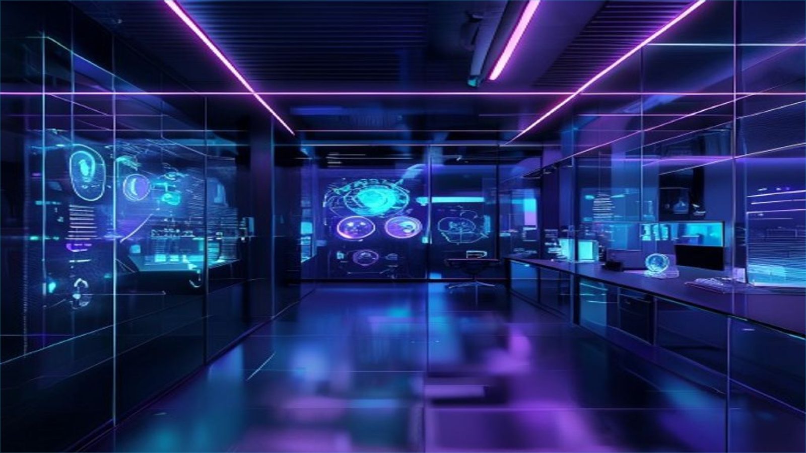 NexusAI Lab 抽象辦公與 AI 介面視覺，代表 GEO 與 AI 整合團隊