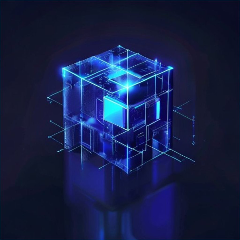 全新 AI 系統建置服務圖示：藍圖組裝成 AI 模組